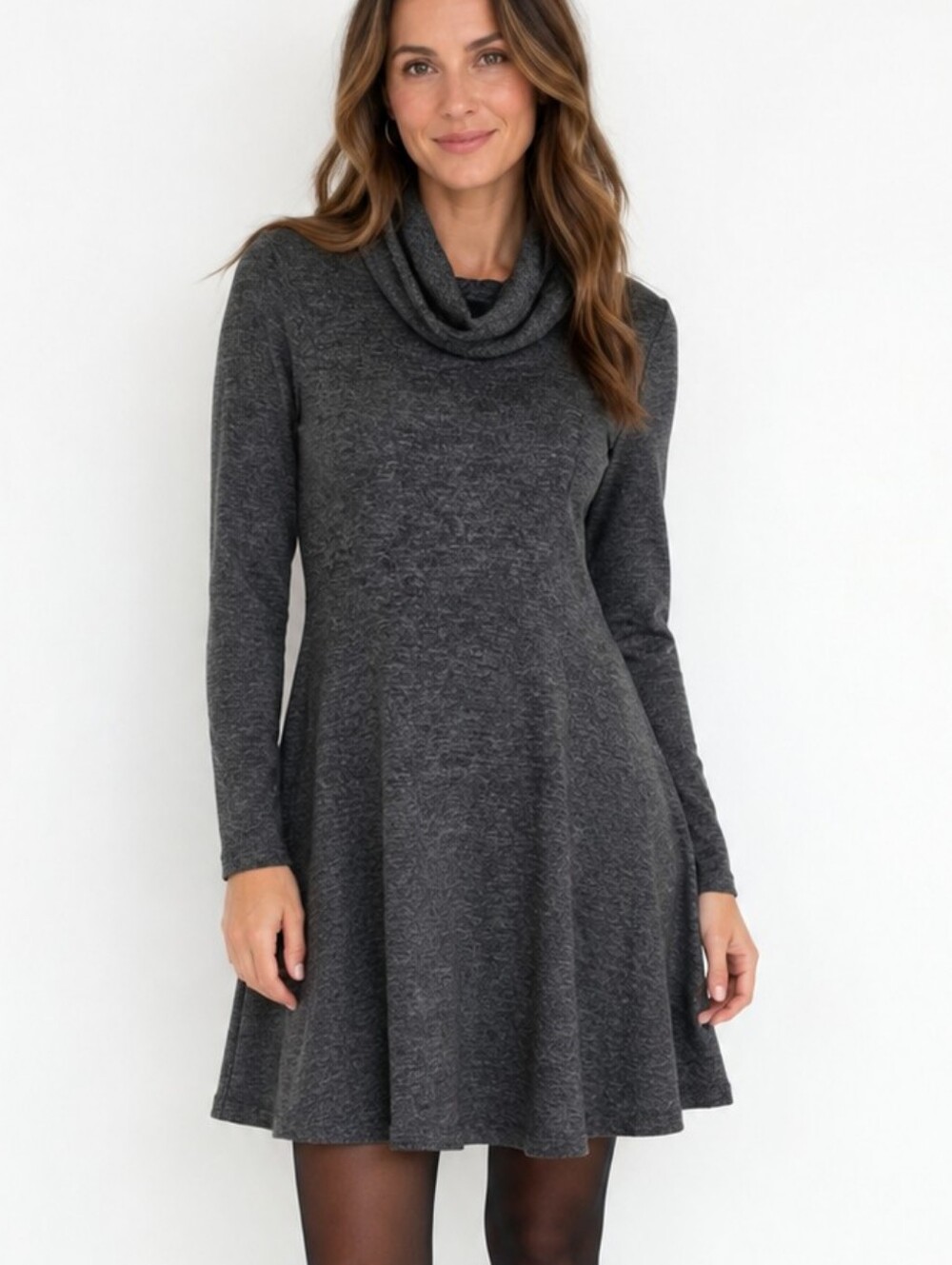 Neesha Gray Knit Sweater Dress Long Sleeve